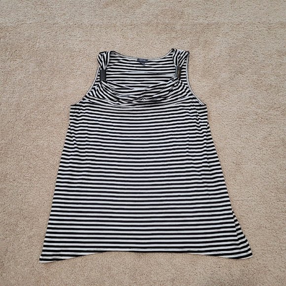 Kenneth Cole Reaction Cowl Neck Sleeveless Striped Top Size Large Black White - Picture 12 of 12